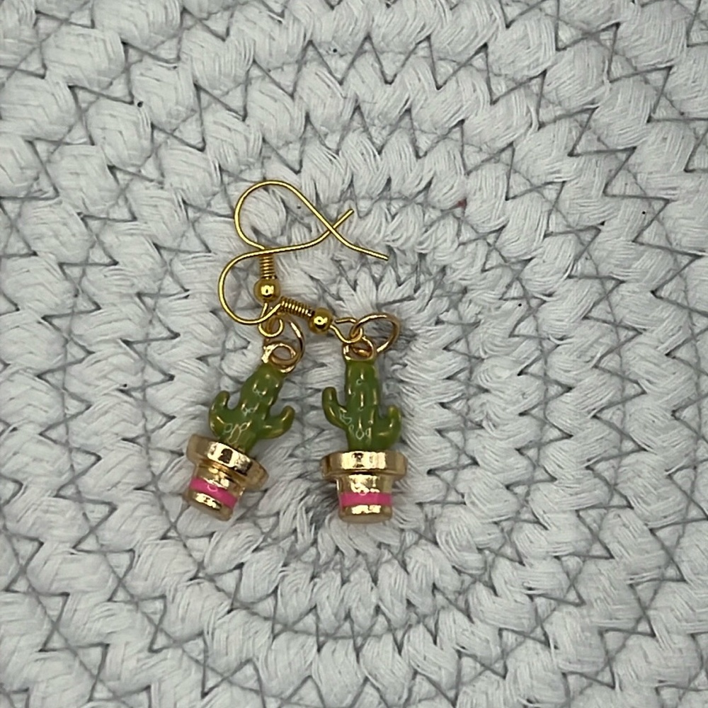 Gold Plated and Enamel Cactus Earrings